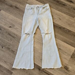Light Blue Distressed Flare Jeans